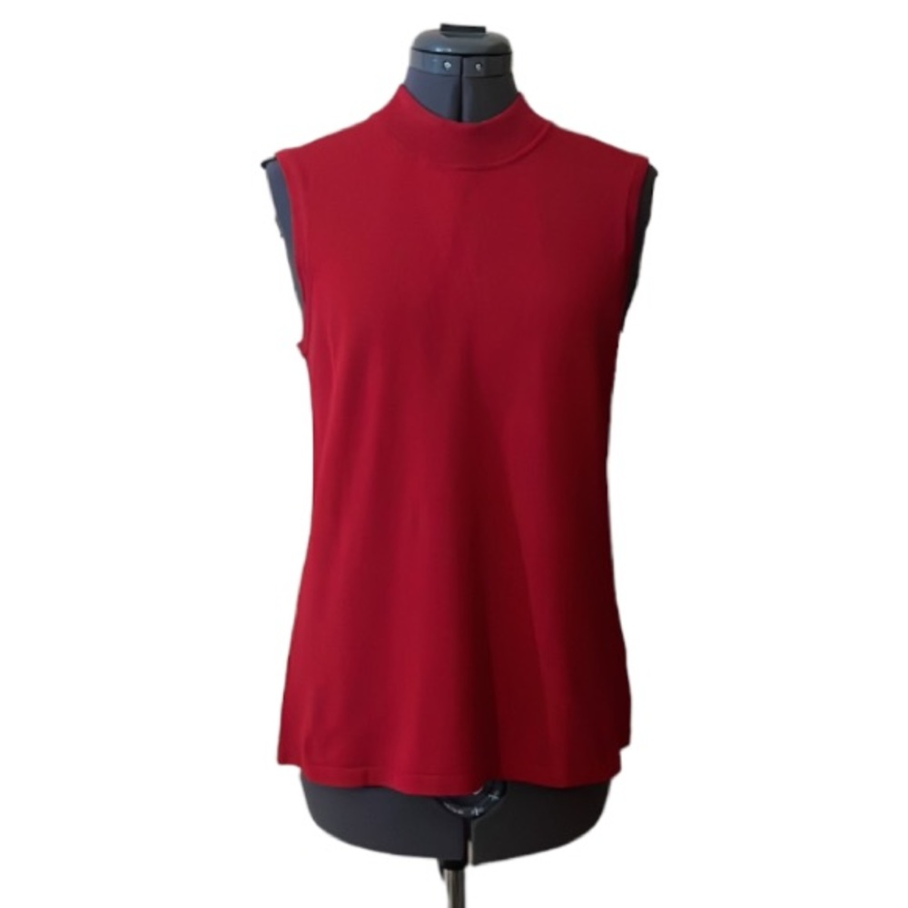 2/$18 Laura Petites Red Knit Mock Turtleneck Sleeveless Top Size Medium